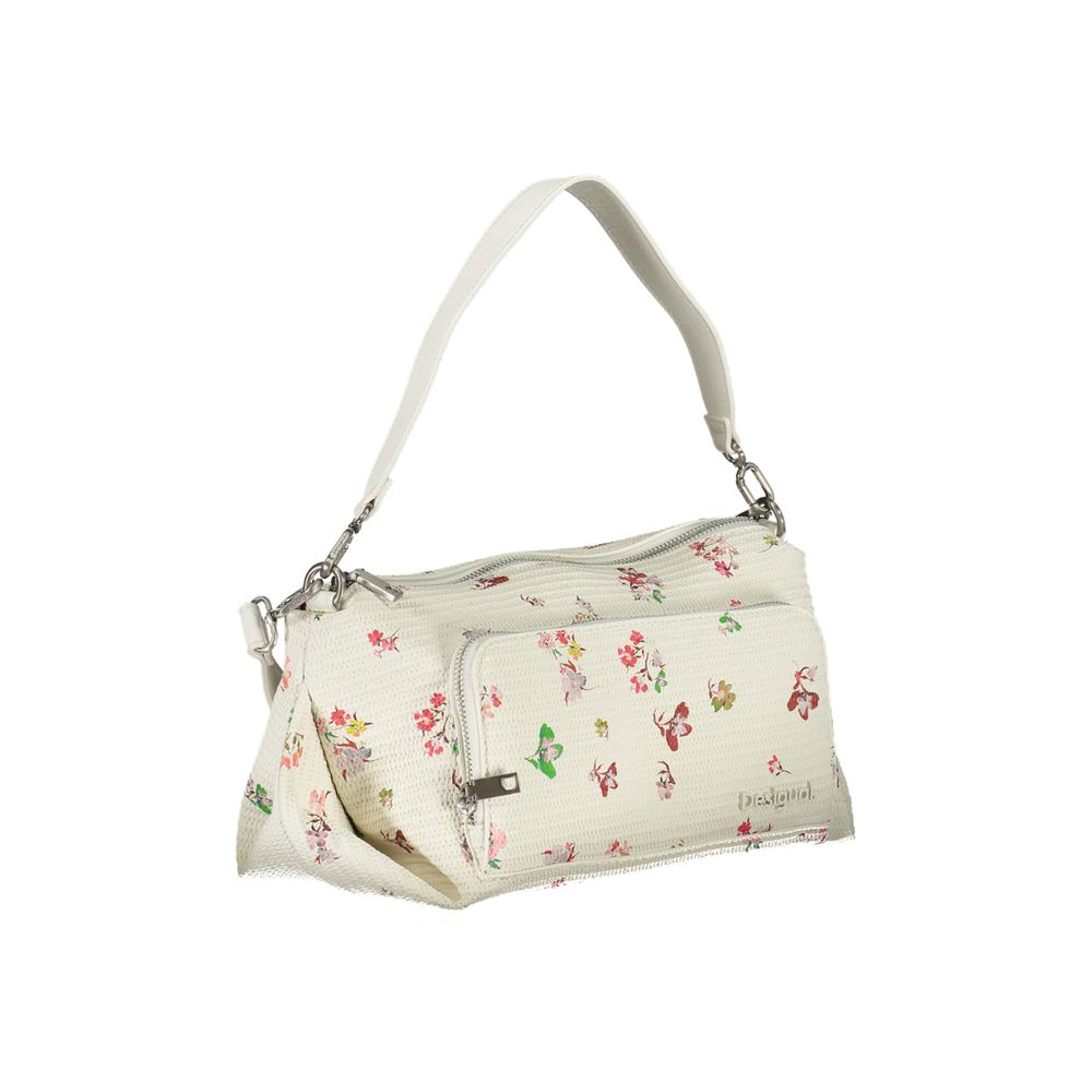White Desigual polyurethane women's handbag with stylish design and top handle, showcasing its textured surface and modern shape.