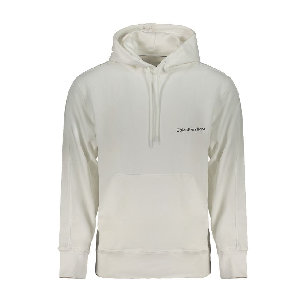 Calvin Klein white cotton men's hooded sweatshirt with front pocket and drawstring hood, casual and comfortable.