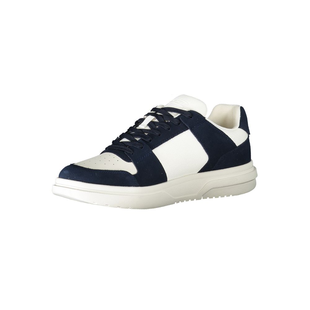 Tommy Hilfiger blue polyurethane men's sneaker with white sole and laces, stylish casual footwear.