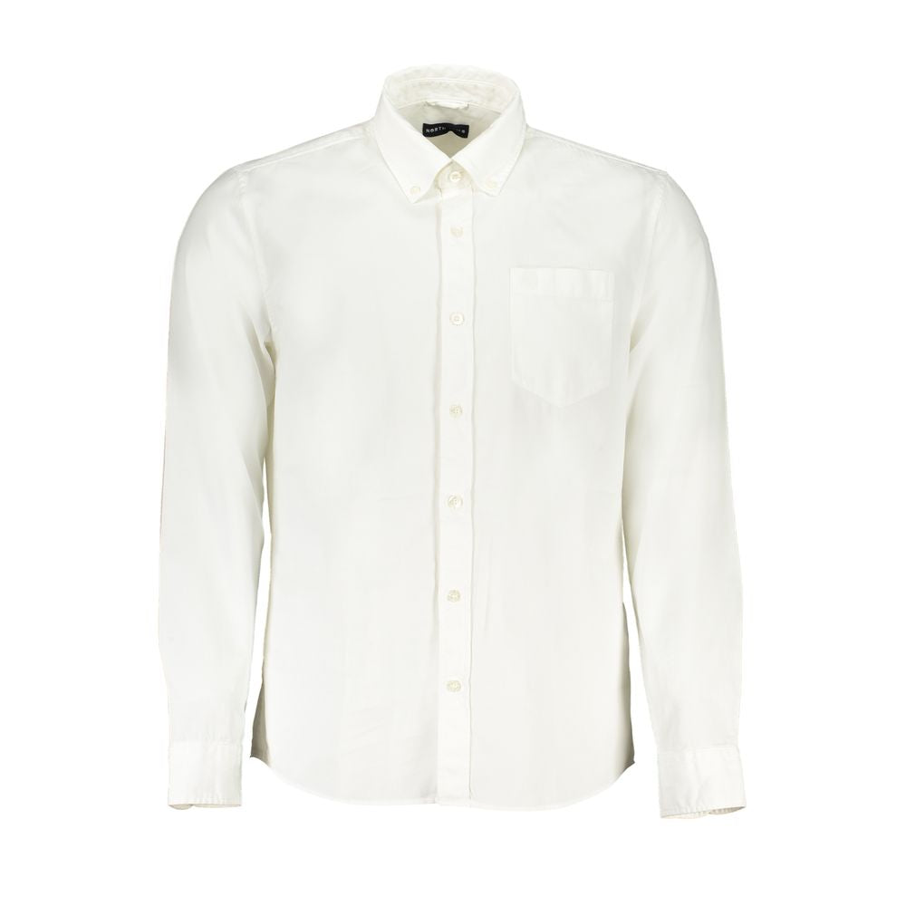 White cotton men's shirt by North Sails, featuring a classic fit and button-down collar, displayed on a hanger.