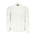 White cotton men's shirt by North Sails, featuring a classic fit and button-down collar, displayed on a hanger.