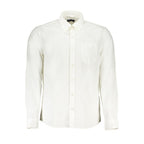 White cotton men's shirt by North Sails, featuring a classic fit and button-down collar, displayed on a hanger.