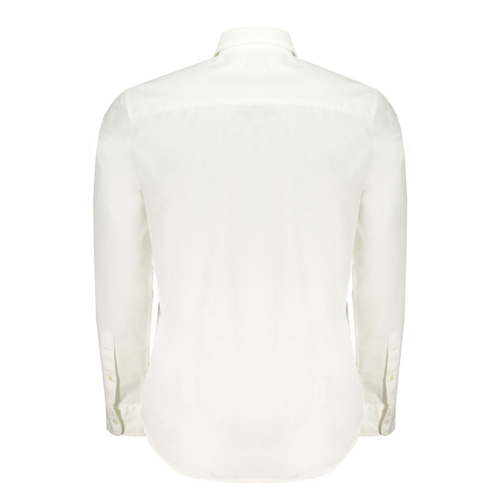 White cotton men's shirt by North Sails, featuring a classic fit with a button-down collar and long sleeves.