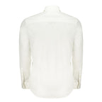 White cotton men's shirt by North Sails, featuring a classic fit with a button-down collar and long sleeves.