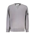 Calvin Klein gray cotton men's sweater with crew neckline, long sleeves, and ribbed cuffs and hem.