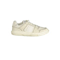 Tommy Hilfiger white polyurethane men's sneaker with laces and logo detail on side, casual athletic footwear.