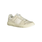 White Tommy Hilfiger men's sneaker made of polyurethane with a sleek design and branded logo on the side.