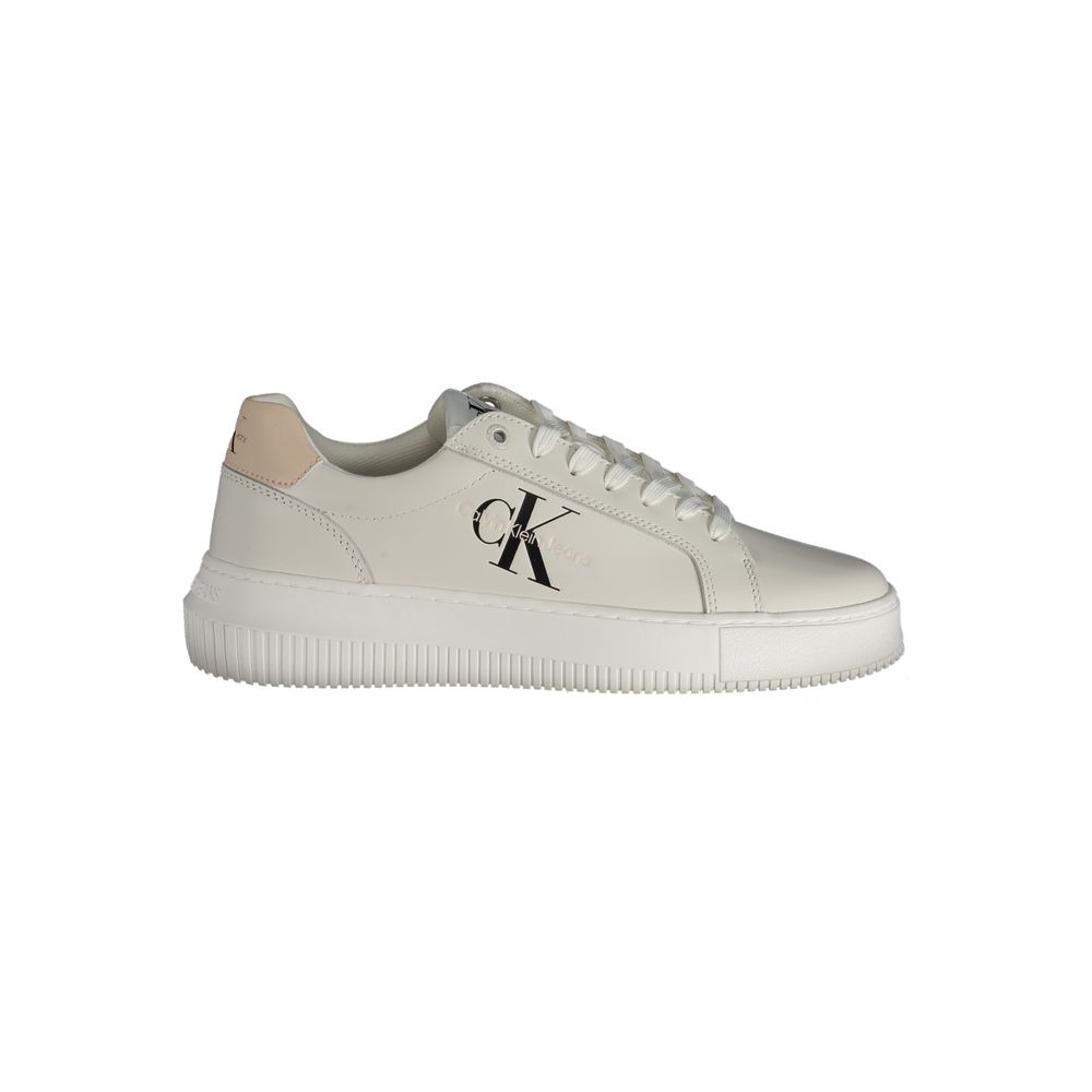 Calvin Klein Bianco polyurethan women’s sneakers with white laces and sleek design, casual footwear for everyday wear.