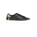 Calvin Klein black leather women's sneakers with white soles, stylish and comfortable footwear for casual wear.