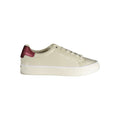 Calvin Klein beige leather women's sneaker with white sole and sleek design, showcasing casual style and comfortable fit.