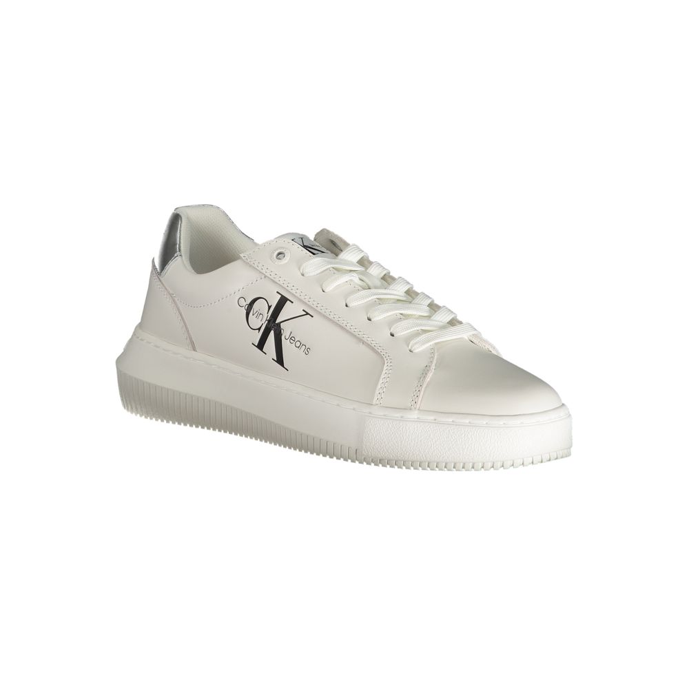 Calvin Klein Bianco polyurethane women's sneaker with white design and sleek silhouette, featuring laces and cushioned sole.