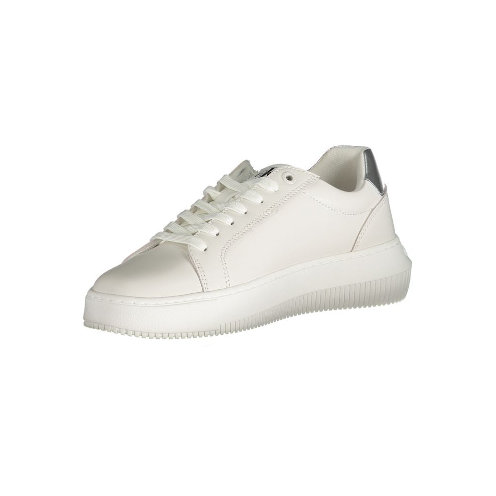 Calvin Klein Bianco polyurethane women’s sneakers with white laces and sleek design, perfect for casual and sporty outfits.