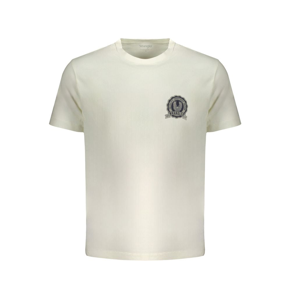 Wrangler men's white cotton T-shirt, casual short-sleeve with round neckline and Wrangler logo detail.