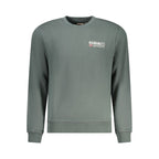 Men's Napapijri Verde cotton sweatshirt with a relaxed fit and crew neckline, displayed on a hanger.