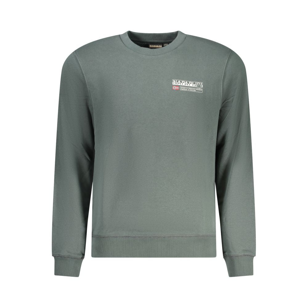 Men's Napapijri Verde cotton sweatshirt with a relaxed fit and crew neckline, displayed on a hanger.