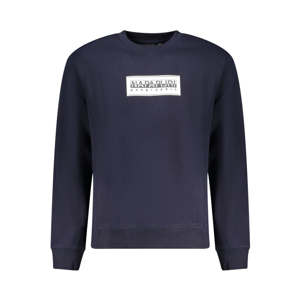 Napapijri blue cotton men's sweatshirt with crew neck and long sleeves, casual style, shown on a plain background.