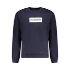 Napapijri blue cotton men's sweatshirt with crew neck and long sleeves, casual style, shown on a plain background.