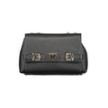 Black Guess Jeans polyurethane women's handbag with sleek design and silver hardware, featuring a top handle and zip closure.