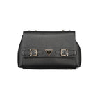 Black Guess Jeans polyurethane women's handbag with sleek design and silver hardware, featuring a top handle and zip closure.