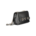 Black Guess Jeans polyurethane women's handbag with sleek design and gold-tone hardware, featuring top handles and spacious interior.