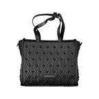 Mario Valentino black polyurethane women's bag with sleek design and top handle, stylish accessory for everyday use.