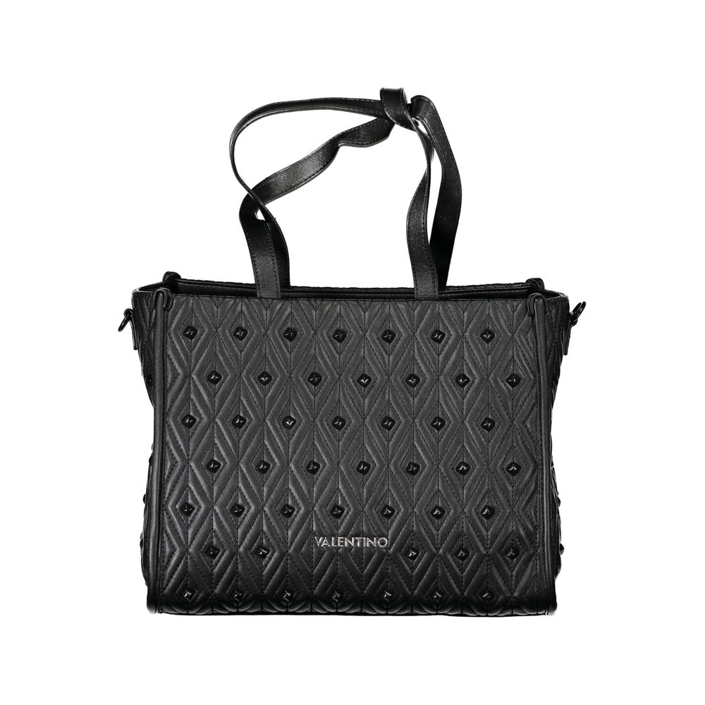 Mario Valentino black polyurethane women's bag with sleek design and top handle, stylish accessory for everyday use.