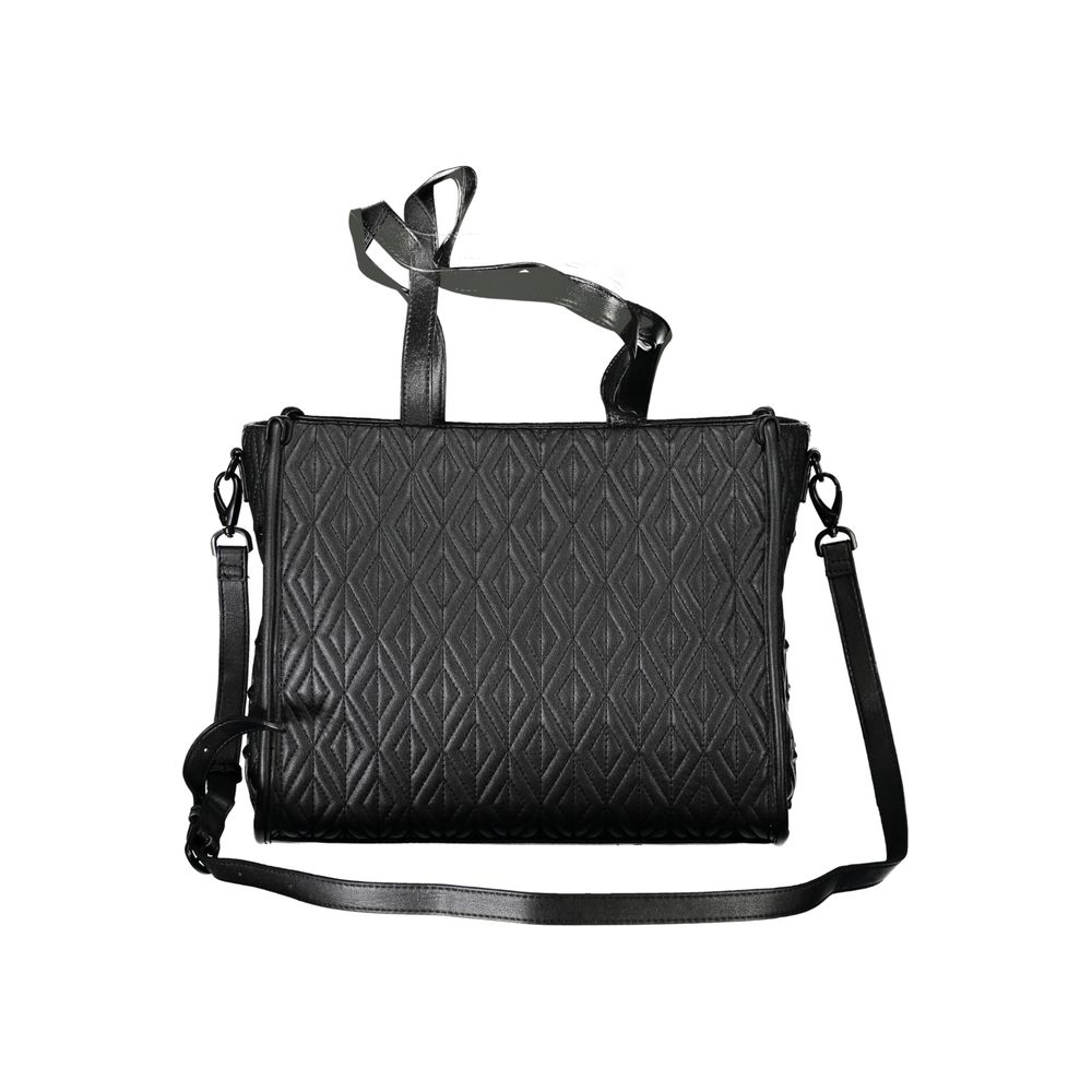 Mario Valentino black polyurethane women's bag with sleek design and gold-tone hardware, stylish accessory for everyday use.
