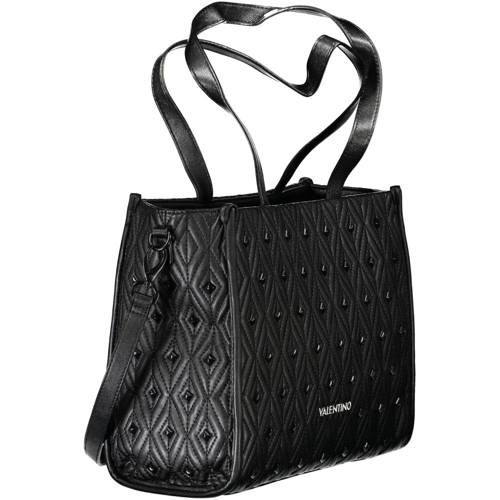Mario Valentino black polyurethane women's bag with sleek design, featuring a structured shape and subtle detailing.