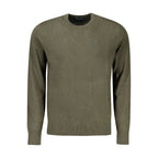 North Sails Verde cotton men's sweater displayed on a hanger, featuring a classic crew neck and long sleeves in green fabric.