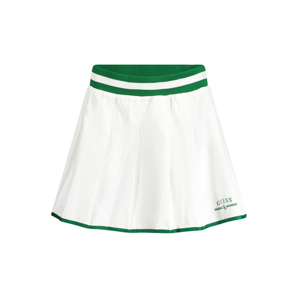 White polyester women’s skirt by Guess Jeans, shown with a fitted waist and sleek, smooth fabric for a stylish casual look.