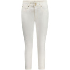 White cotton women's skinny jeans by Guess Jeans, fitted style with classic five-pocket design and belt loops.
