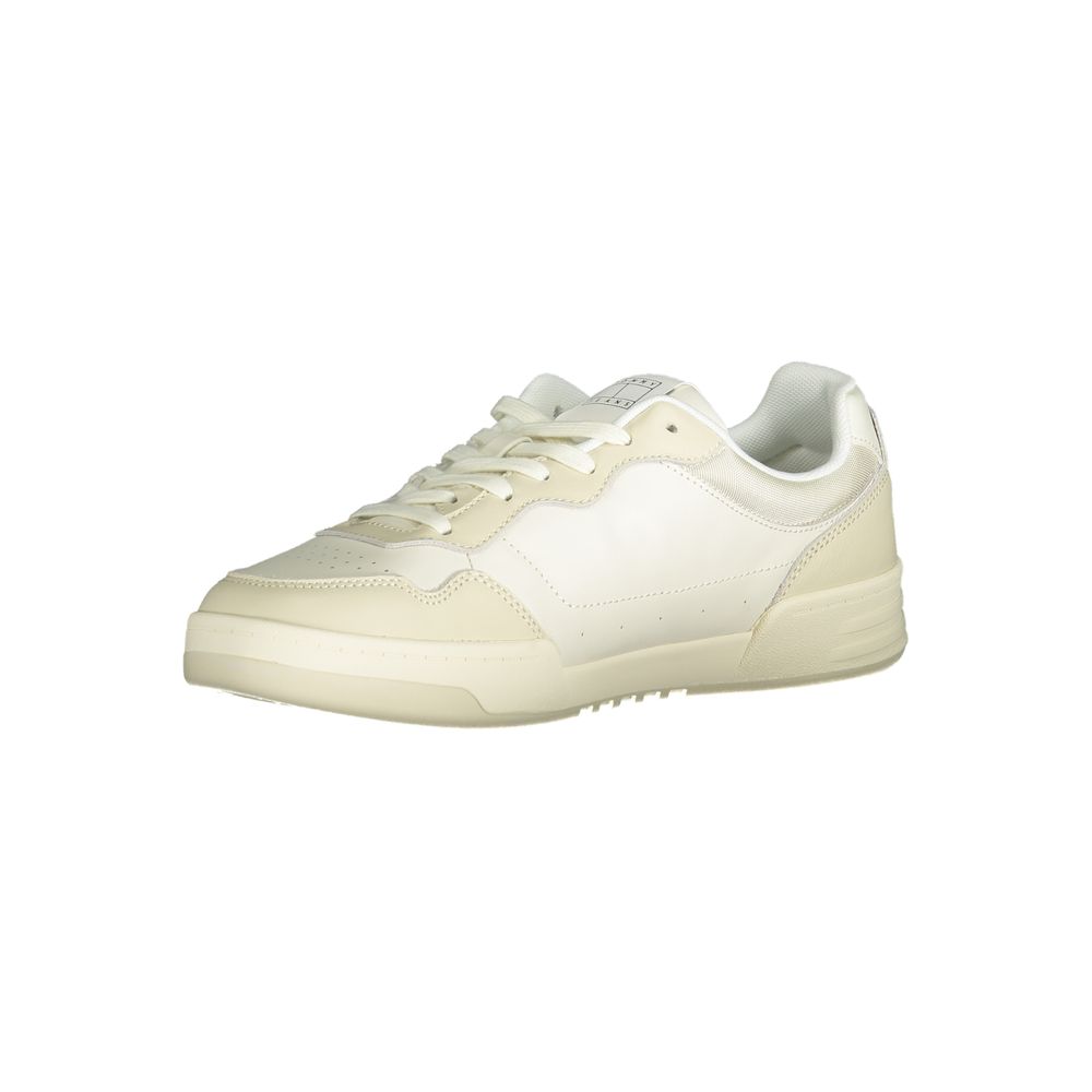Tommy Hilfiger beige polyethylene men's sneaker with white sole and minimalist design, casual footwear for everyday wear.