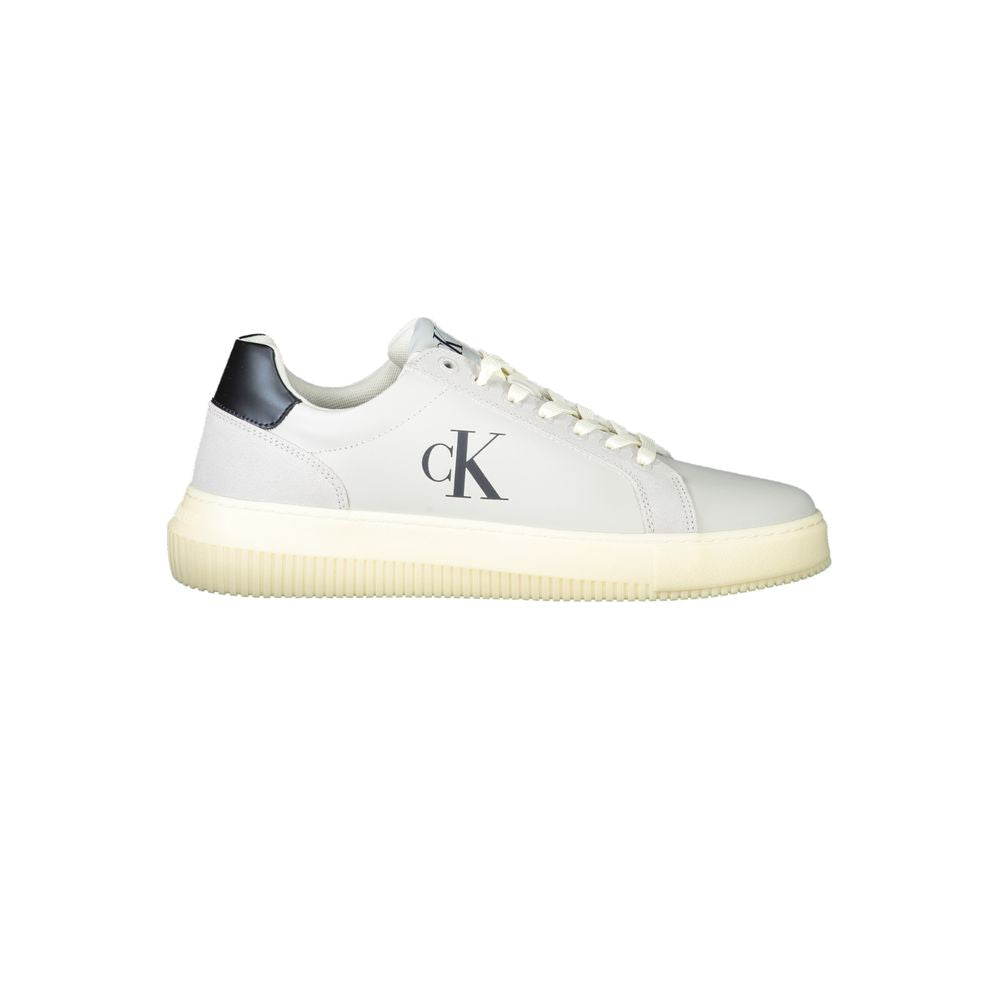 Calvin Klein white polyurethane men's sneaker with sleek design and laces, casual footwear for everyday wear.