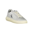 Calvin Klein white polyurethane men's sneaker with sleek design and lace-up closure, displayed on a plain background.