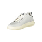 Calvin Klein white polyurethane men's sneaker with sleek design and white laces, stylish casual footwear for men.