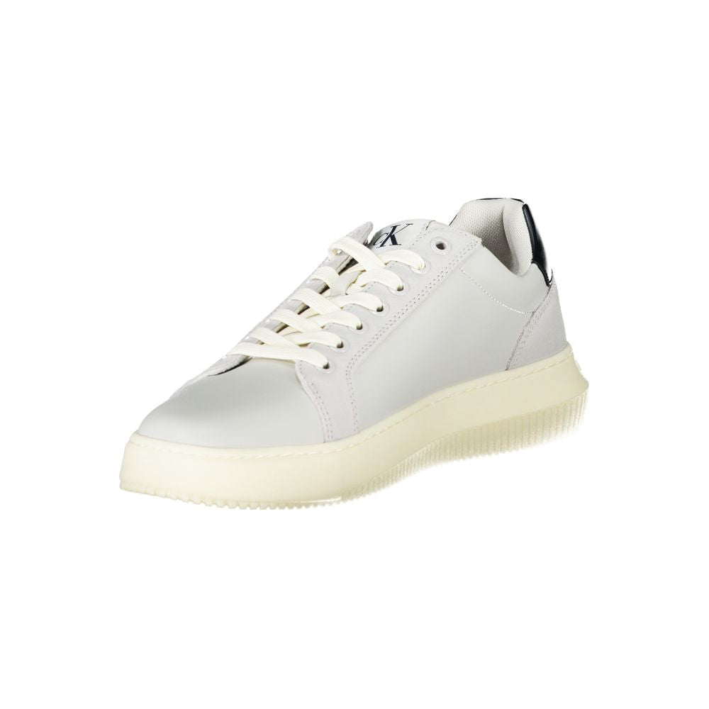 Calvin Klein white polyurethane men's sneaker with sleek design and white laces, stylish casual footwear for men.