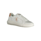 Calvin Klein white leather women's sneaker with a sleek design and comfortable rubber sole.