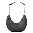 Black Guess Jeans polyethylene women's handbag with sleek design and top handle, featuring subtle branding and spacious interior.
