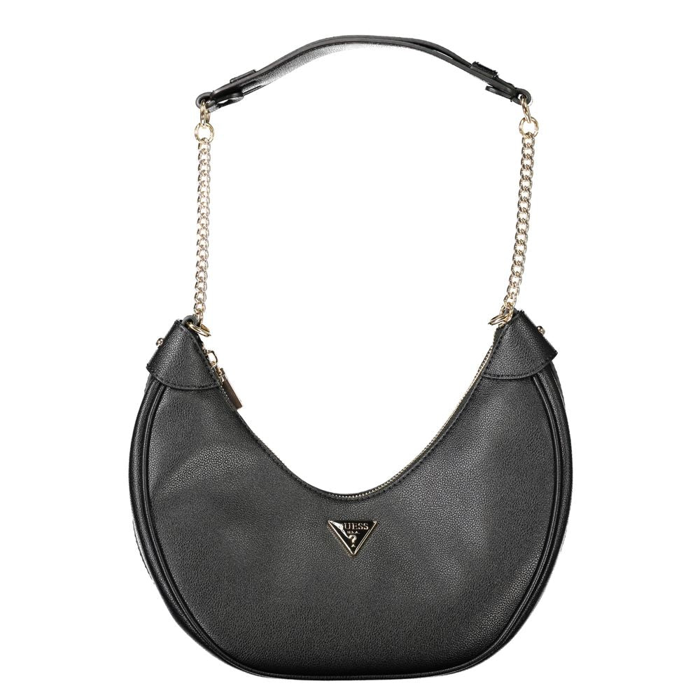 Black Guess Jeans polyethylene women's handbag with sleek design and top handle, featuring subtle branding and spacious interior.
