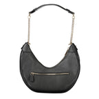 Black Guess Jeans polyethylene women's handbag with sleek design and top handle, featuring minimal branding and modern style.