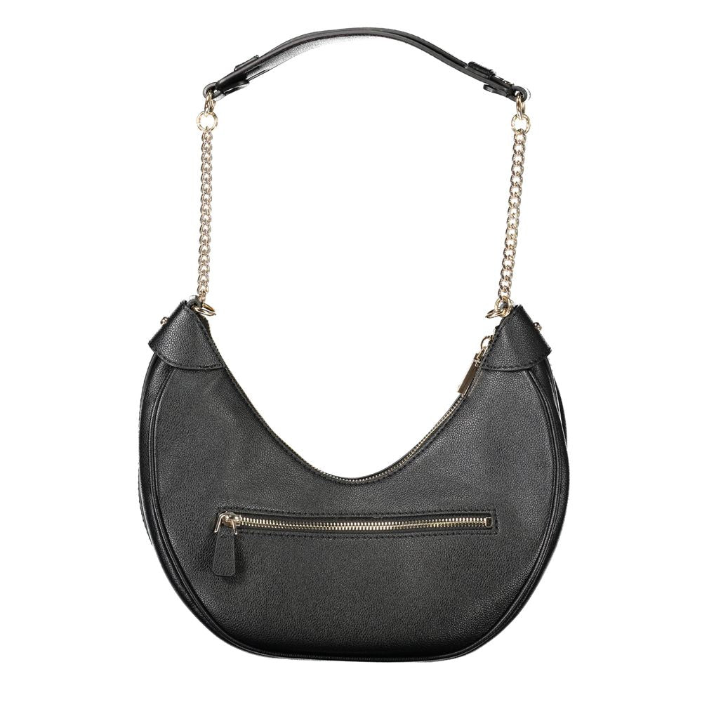 Black Guess Jeans polyethylene women's handbag with sleek design and top handle, featuring minimal branding and modern style.