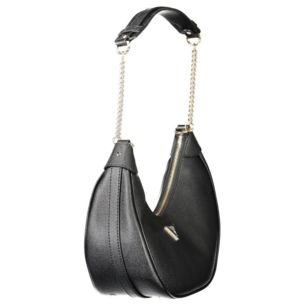 Black Guess Jeans polyethylene women's handbag with sleek design and top handle, featuring subtle branding and compact style.