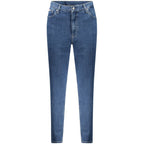 Calvin Klein Blu Cotton Women's Jean showing classic five-pocket design and slim fit cut in blue denim fabric.