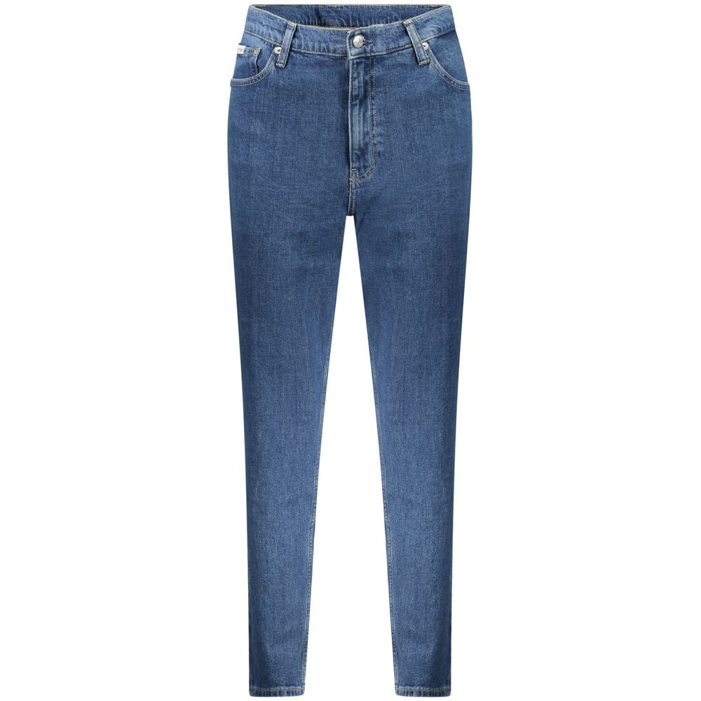 Calvin Klein Blu Cotton Women's Jean showing classic five-pocket design and slim fit cut in blue denim fabric.