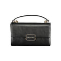 Black polyurethane women's bag by Mario Valentino with sleek design and silver hardware, featuring top handles and a structured shape.