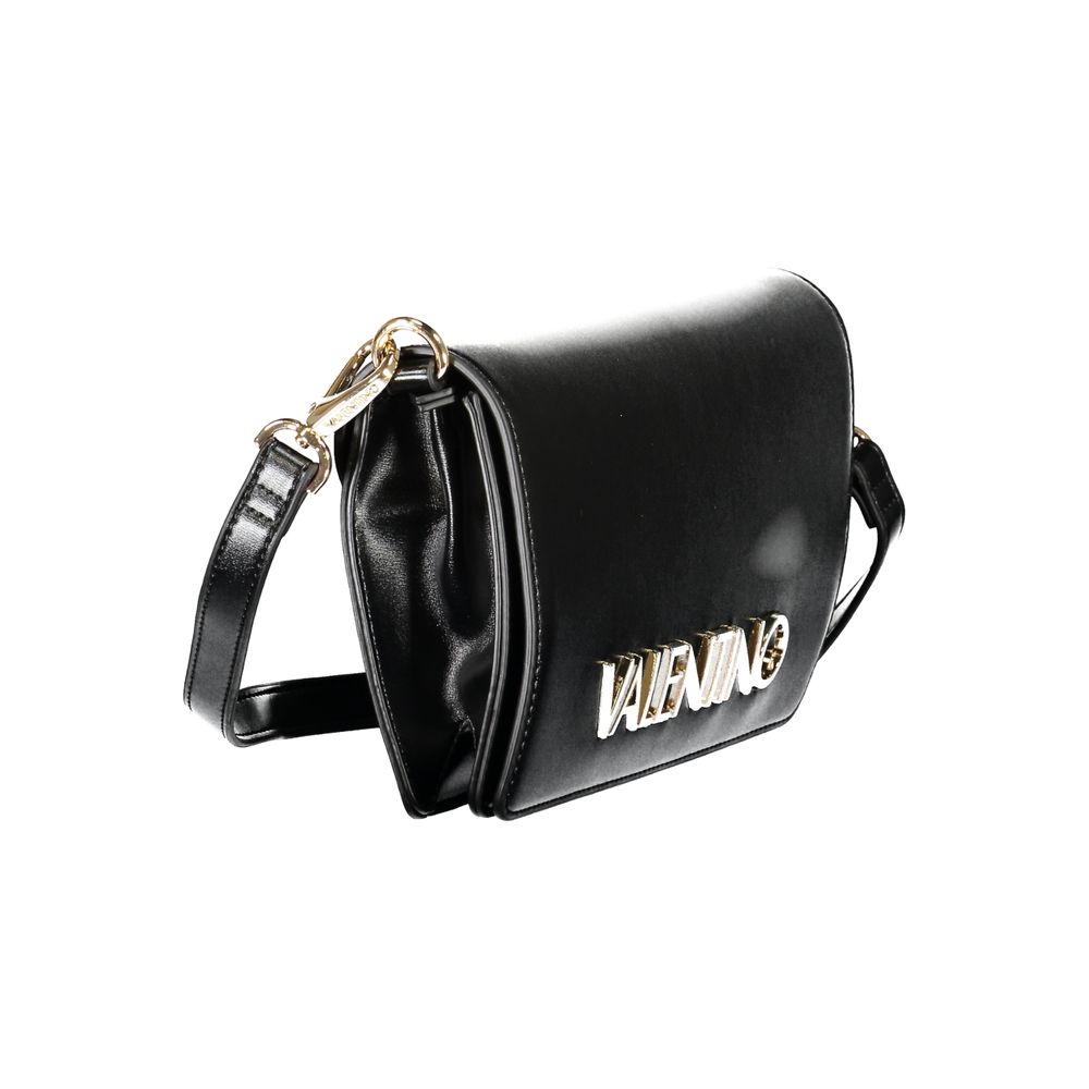 Mario Valentino black polyurethane women's bag with sleek design and top handle, featuring subtle detailing and spacious interior.