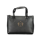 Black polyurethane women's bag by Mario Valentino, featuring sleek design and silver hardware accents.