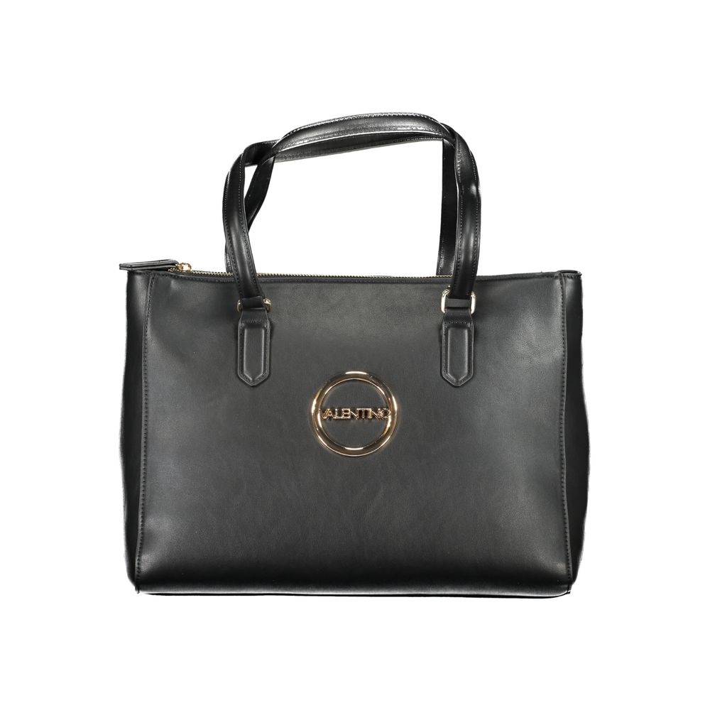 Black polyurethane women's bag by Mario Valentino, featuring sleek design and silver hardware accents.