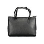 Black polyurethane women's bag by Mario Valentino, featuring a sleek design with top handle and subtle detailing.