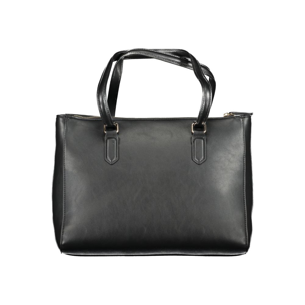 Black polyurethane women's bag by Mario Valentino, featuring a sleek design with top handle and subtle detailing.